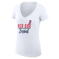 Boston Red Sox G-III 4Her by Carl Banks Women's Super-Slim Fit Lightweight Team Graphic V-Neck T-Shirt - White T-shirts