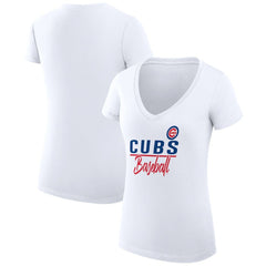Chicago Cubs G-III 4Her by Carl Banks Women's Super-Slim Fit Lightweight Team Graphic V-Neck T-Shirt - White T-shirts