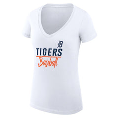 Detroit Tigers G-III 4Her by Carl Banks Women's Super-Slim Fit Lightweight Team Graphic V-Neck T-Shirt - White T-shirts