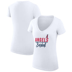 Los Angeles Angels G-III 4Her by Carl Banks Women's Super-Slim Fit Lightweight Team Graphic V-Neck T-Shirt - White T-shirts