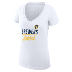 Milwaukee Brewers G-III 4Her by Carl Banks Women's Super-Slim Fit Lightweight Team Graphic V-Neck T-Shirt - White T-shirts