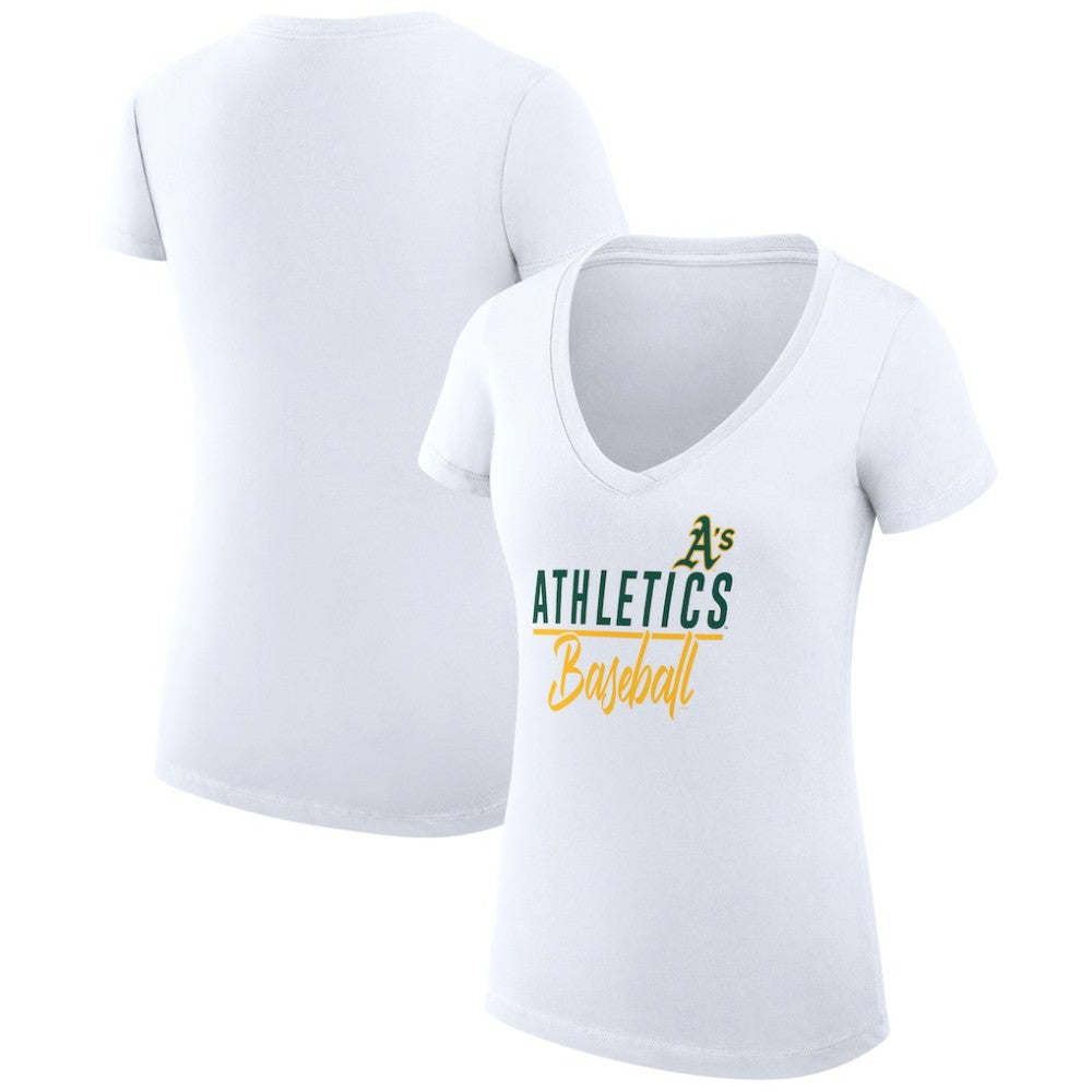 Athletics G-III 4Her by Carl Banks Women's Super-Slim Fit Lightweight Team Graphic V-Neck T-Shirt - White T-shirts