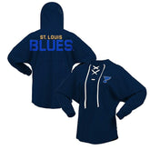 NHL St. Louis Blues Fanatics Women's Jersey Lace-Up V-Neck Long Sleeve Hoodie T-Shirt - Navy