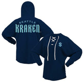 NHL Seattle Kraken Fanatics Women's Jersey Lace-Up V-Neck Long Sleeve Hoodie T-Shirt - Deep Sea Blue