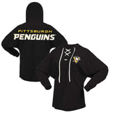 NHL Pittsburgh Penguins Fanatics Women's Jersey Lace-Up V-Neck Long Sleeve Hoodie T-Shirt - Black