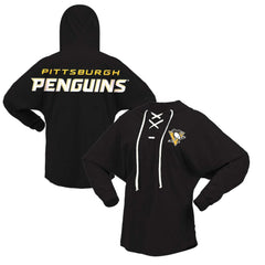 NHL Pittsburgh Penguins Fanatics Women's Jersey Lace-Up V-Neck Long Sleeve Hoodie T-Shirt - Black