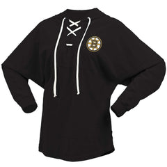 NHL Boston Bruins Fanatics Women's Jersey Lace-Up V-Neck Long Sleeve Hoodie T-Shirt - Black