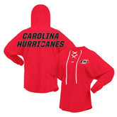NHL Carolina Hurricanes Fanatics Women's Jersey Lace-Up V-Neck Long Sleeve Hoodie T-Shirt - Red