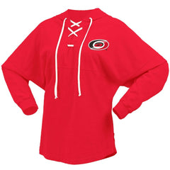 NHL Carolina Hurricanes Fanatics Women's Jersey Lace-Up V-Neck Long Sleeve Hoodie T-Shirt - Red