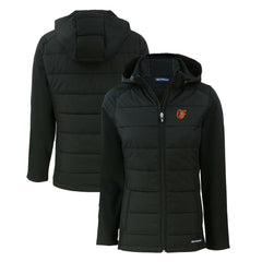 Baltimore Orioles Cutter & Buck Women's Evoke Hybrid Eco Softshell Recycled Full-Zip Hoodie Jacket - Black Jackets