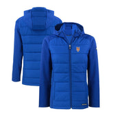 New York Mets Cutter & Buck Women's Evoke Hybrid Eco Softshell Recycled Full-Zip Hoodie Jacket - Royal Jackets