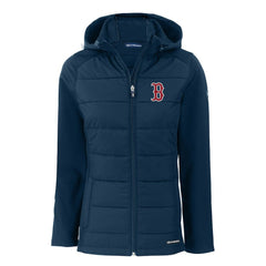 Boston Red Sox Cutter & Buck Women's Evoke Hybrid Eco Softshell Recycled Full-Zip Hoodie Jacket - Navy Jackets
