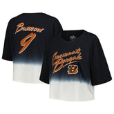 Joe Burrow Cincinnati Bengals Majestic Threads Women's Dip-Dye Player Name & Number Crop Top Black/White