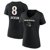 Lamar Jackson Baltimore Ravens Women's Team Wordmark Name & Number V-Neck T-Shirt Black