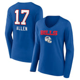 Josh Allen Buffalo Bills Women's Team Wordmark Long Sleeve V-Neck T-Shirt Royal