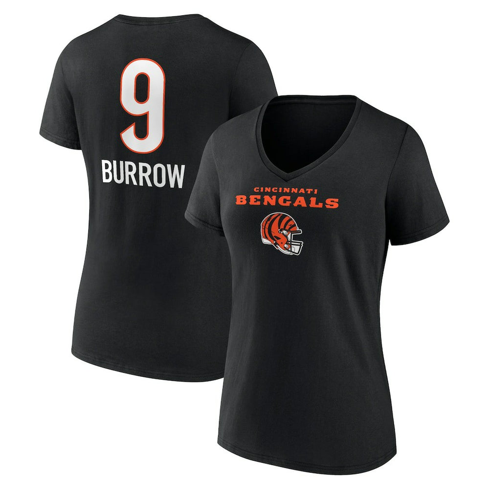 Joe Burrow Cincinnati Bengals Women's Team Wordmark Name & Number V-Neck T-Shirt Black