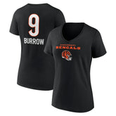 Joe Burrow Cincinnati Bengals Women's Team Wordmark Name & Number V-Neck T-Shirt Black
