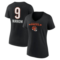 Joe Burrow Cincinnati Bengals Women's Team Wordmark Name & Number V-Neck T-Shirt Black