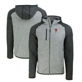 Philadelphia Phillies Cutter & Buck Mainsail Full-Zip Hooded Jacket - Heather Charcoal/Heather Gray Jackets