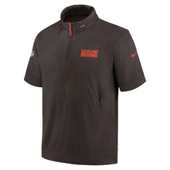 Cleveland Browns 2024 Sideline Coach Short Sleeve Half-Zip Hoodie Jacket Brown