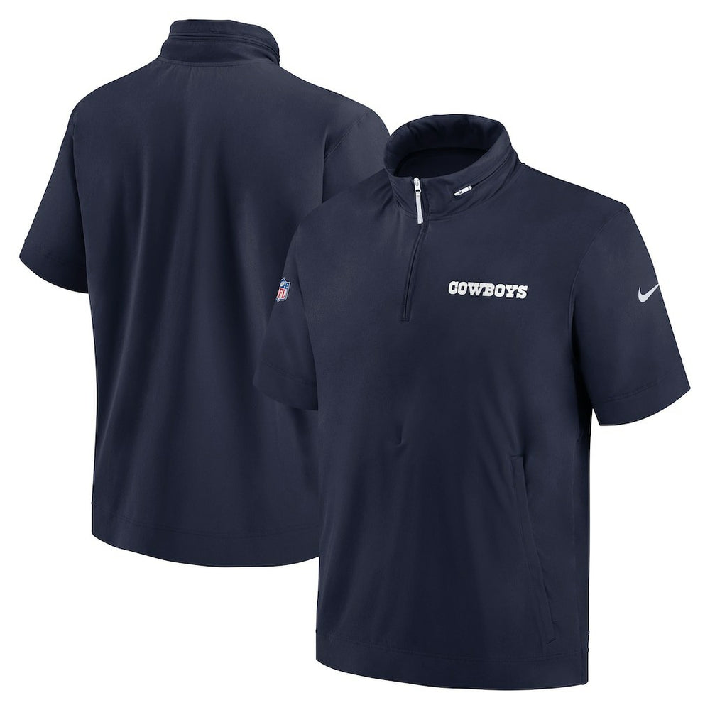 Dallas Cowboys 2024 Sideline Coach Short Sleeve Half-Zip Hoodie Jacket Navy