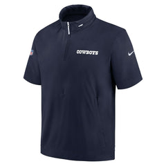Dallas Cowboys 2024 Sideline Coach Short Sleeve Half-Zip Hoodie Jacket Navy