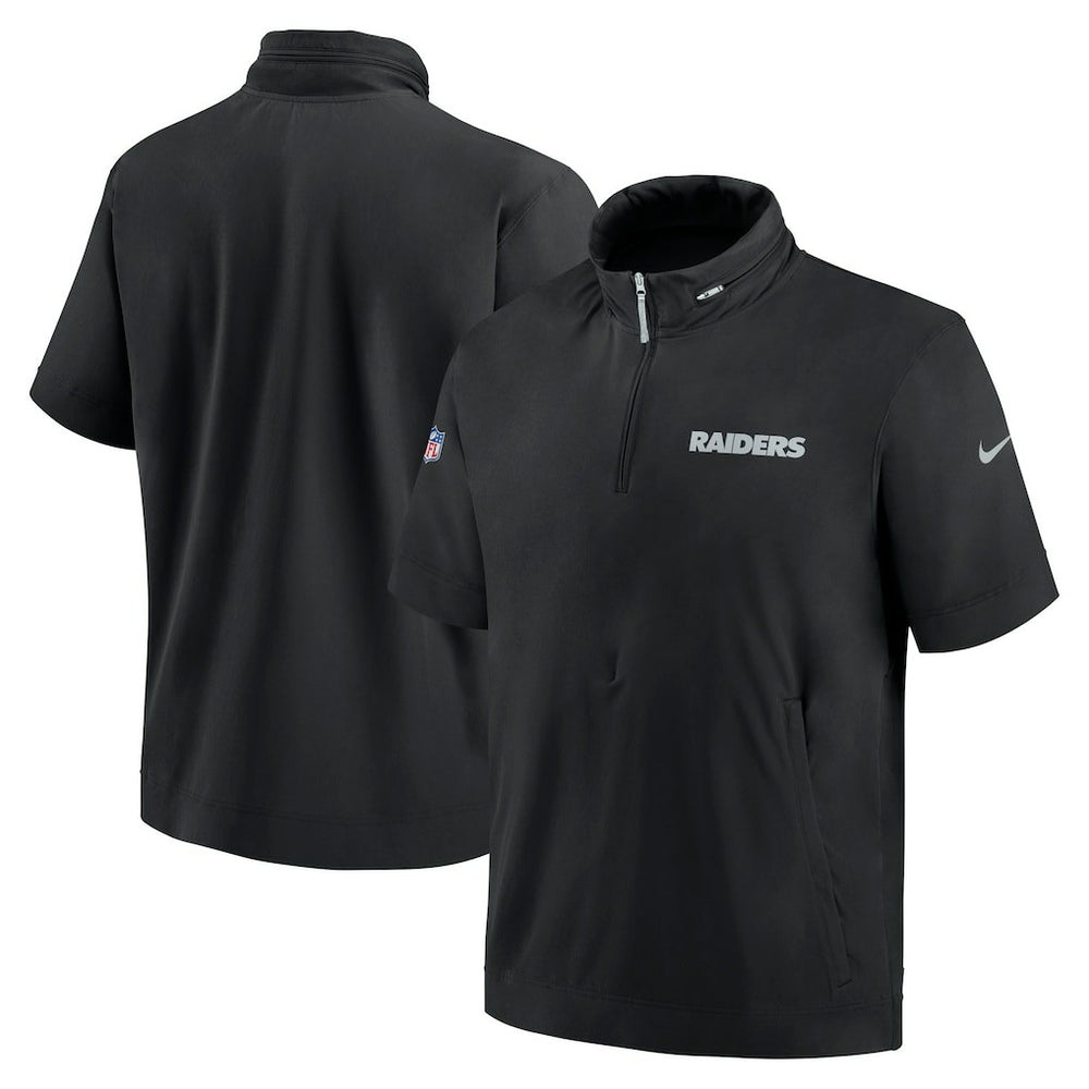 Las Vegas Raiders 2024 Sideline Coach Short Sleeve Half-Zip Hoodie Jacket Black