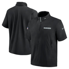 Las Vegas Raiders 2024 Sideline Coach Short Sleeve Half-Zip Hoodie Jacket Black