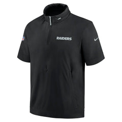Las Vegas Raiders 2024 Sideline Coach Short Sleeve Half-Zip Hoodie Jacket Black