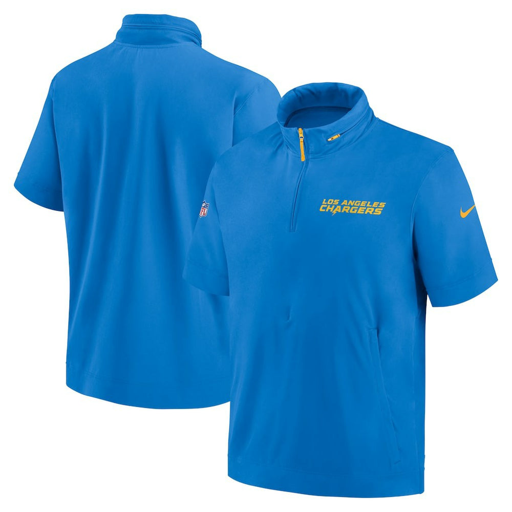 Los Angeles Chargers 2024 Sideline Coach Short Sleeve Half-Zip Hoodie Jacket Powder Blue