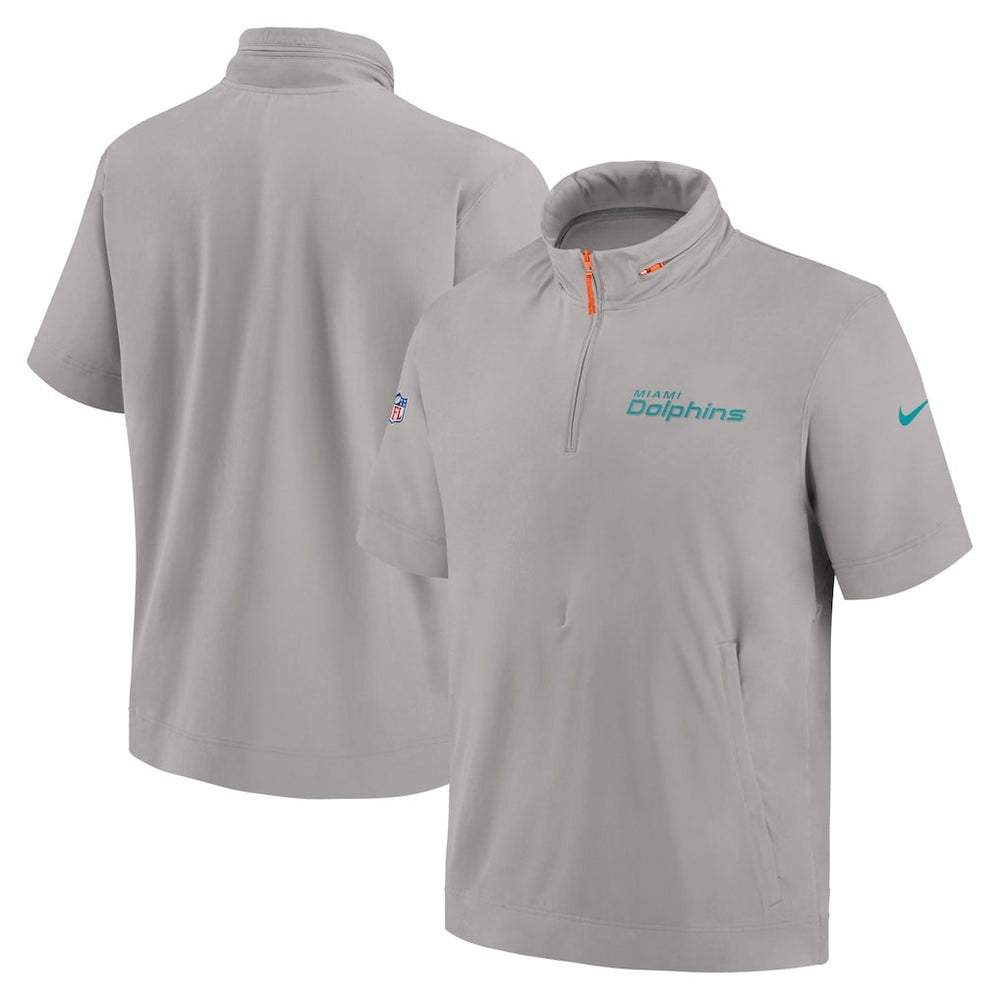 Miami Dolphins 2024 Sideline Coach Short Sleeve Half-Zip Hoodie Jacket Gray