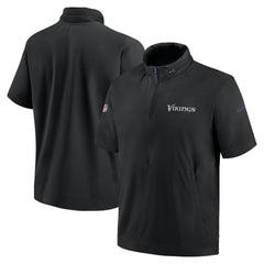 Minnesota Vikings 2024 Sideline Coach Short Sleeve Half-Zip Hoodie Jacket Black