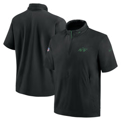New York Jets 2024 Sideline Coach Short Sleeve Half-Zip Hoodie Jacket Black