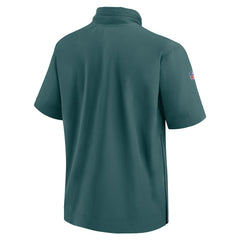 Philadelphia Eagles 2024 Sideline Coach Short Sleeve Half-Zip Hoodie Jacket Midnight Green