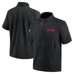 San Francisco 49ers 2024 Sideline Coach Short Sleeve Half-Zip Hoodie Jacket Black