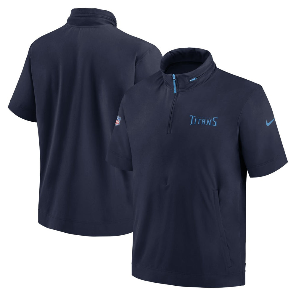 Tennessee Titans 2024 Sideline Coach Short Sleeve Half-Zip Hoodie Jacket Navy