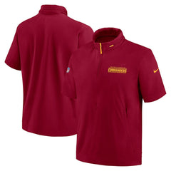 Washington Commanders 2024 Sideline Coach Short Sleeve Half-Zip Hoodie Jacket Burgundy