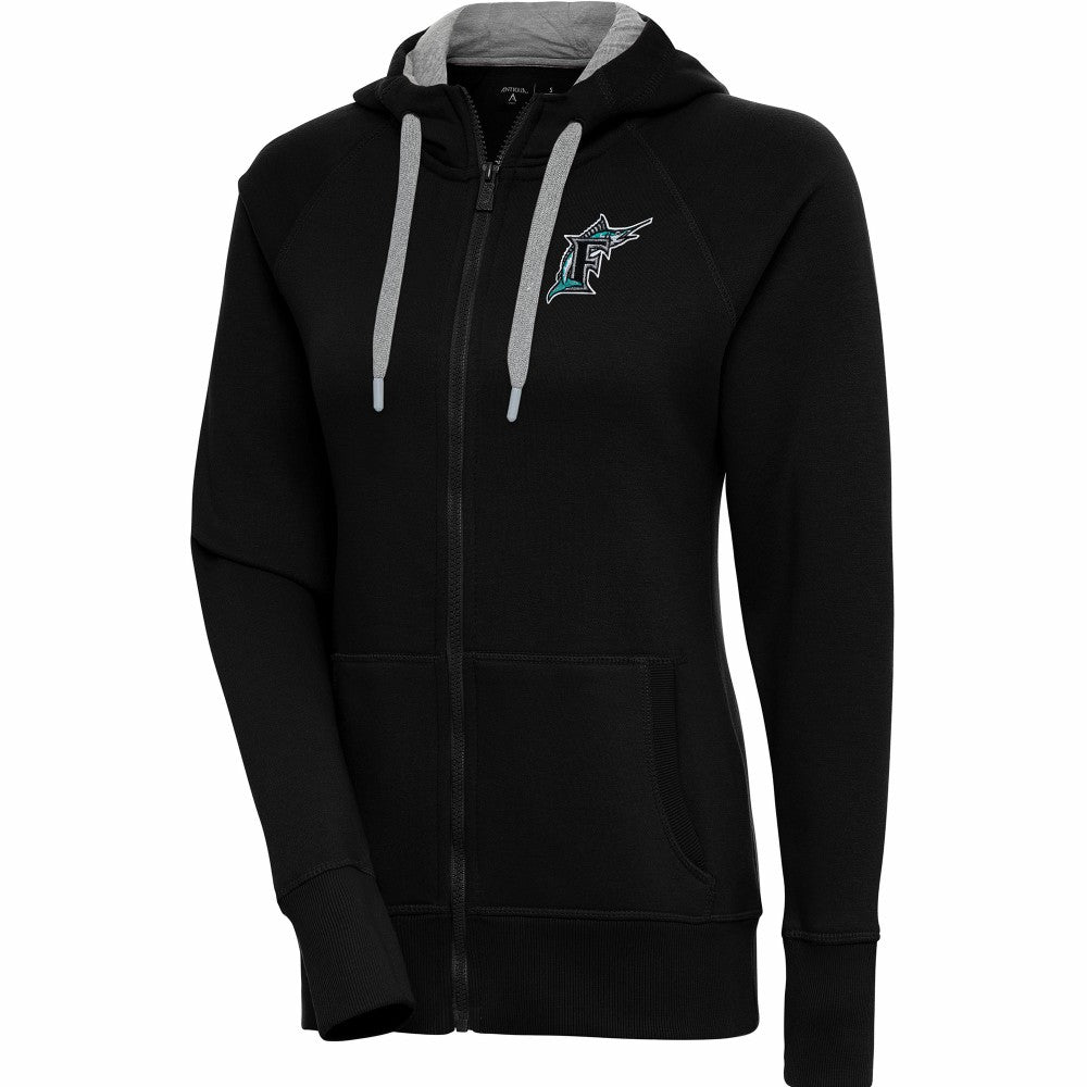 Florida Marlins Antigua Women's Cooperstown Collection Victory Raglan Full-Zip Hoodie - Black Hoodies