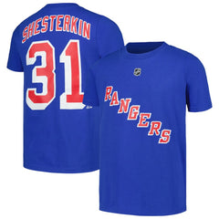 NHL Igor Shesterkin New York Rangers Youth Player Name & Number T-Shirt - Blue