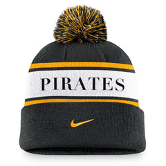 Pittsburgh Pirates Nike Team Stripe Peak Cuffed Knit Hat with Pom - Black Hats