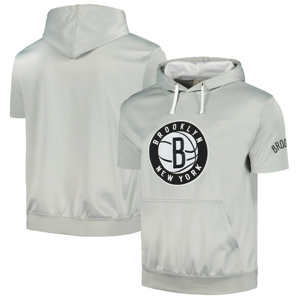 Brooklyn Nets Short Sleeve Pullover Hoodie Silver/White