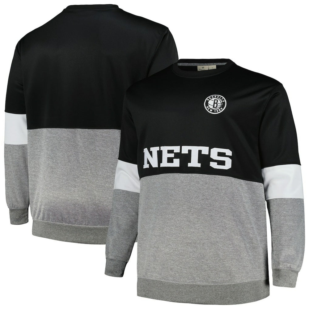 Brooklyn Nets Big & Tall Split Pullover Sweatshirt Black/Heather Gray