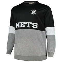 Brooklyn Nets Big & Tall Split Pullover Sweatshirt Black/Heather Gray