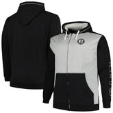 Brooklyn Nets Big & Tall Contrast Pieced Stitched Full-Zip Hoodie Black/Heather Gray