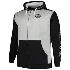 Brooklyn Nets Big & Tall Contrast Pieced Stitched Full-Zip Hoodie Black/Heather Gray
