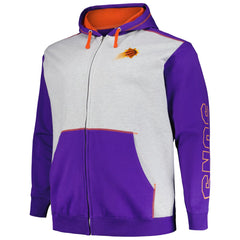 Phoenix Suns Big & Tall Contrast Pieced Stitched Full-Zip Hoodie Purple/Heather Gray