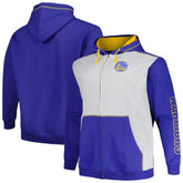 Golden State Warriors Big & Tall Contrast Pieced Stitched Full-Zip Hoodie Royal/Heather Gray