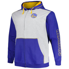 Golden State Warriors Big & Tall Contrast Pieced Stitched Full-Zip Hoodie Royal/Heather Gray