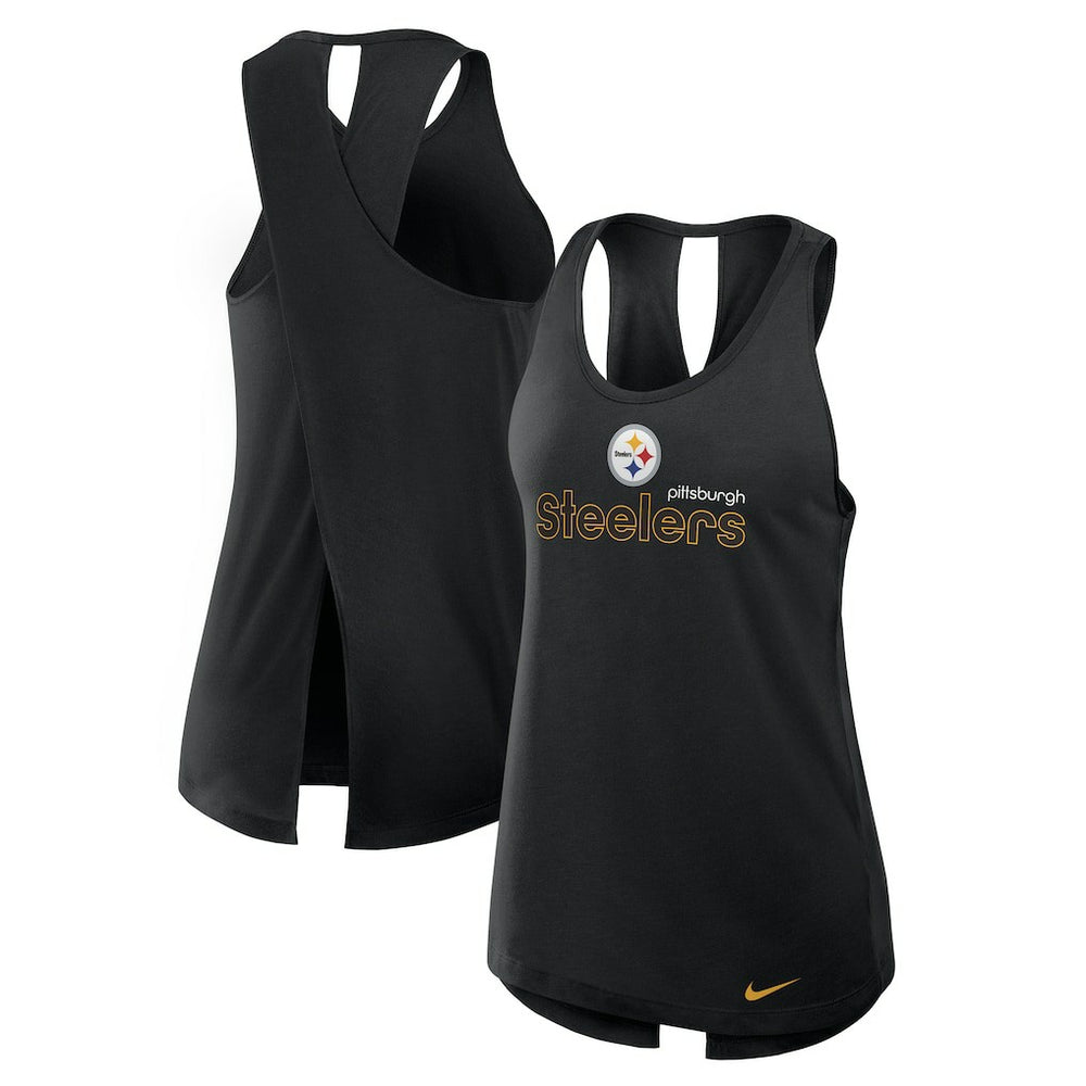 Pittsburgh Steelers Women's Open-Back Crisscross Dri-FIT Tank Top Black