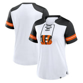 Cincinnati Bengals Women's Foiled Primary Lace-Up T-Shirt White/Black